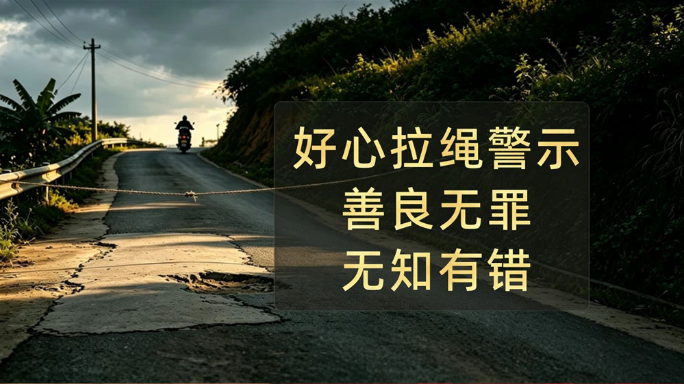 男子好心补路拉绳提醒，不料勒死骑车女子，最终被依法逮捕，善良无罪，无知有错